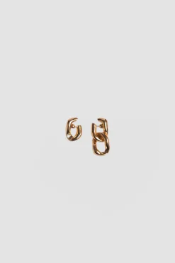 Asymmetric chain earrings in gold-plated brass