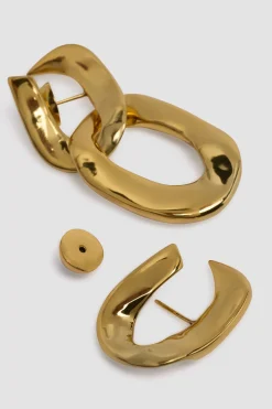 Asymmetric chain earrings in gold-plated brass