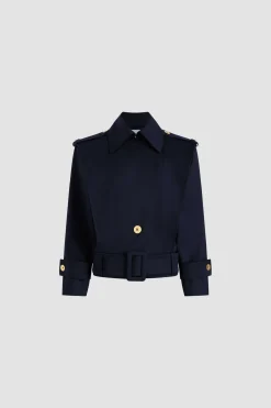 Belted jacket in sustainable technical wool twill