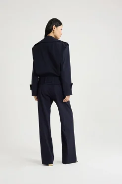 Belted jacket in sustainable technical wool twill