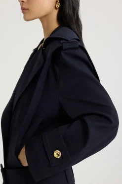 Belted jacket in sustainable technical wool twill