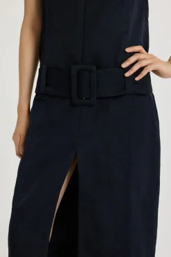 Belted midi dress in lightweight recycled nylon
