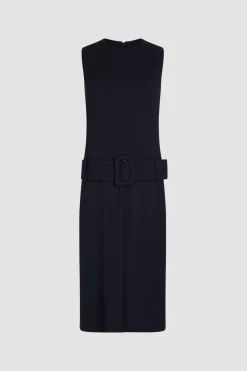 Belted midi dress in sustainable technical wool twill