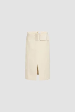 Belted midi skirt in cotton denim