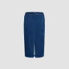 Belted midi skirt in cotton denim
