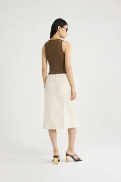 Belted midi skirt in cotton denim
