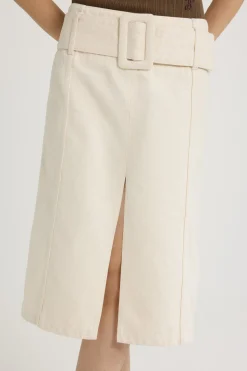 Belted midi skirt in cotton denim