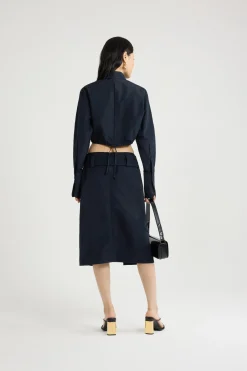 Belted midi skirt in lightweight recycled nylon