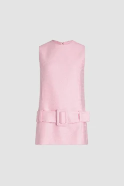 Belted mini dress in lightweight organic cotton tweed