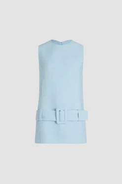 Belted mini dress in lightweight organic cotton tweed