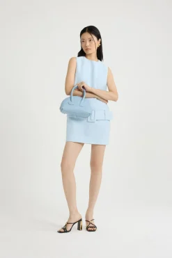 Belted mini dress in lightweight organic cotton tweed