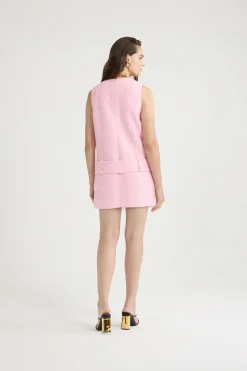 Belted mini dress in lightweight organic cotton tweed