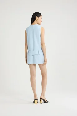 Belted mini dress in lightweight organic cotton tweed