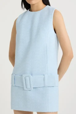 Belted mini dress in lightweight organic cotton tweed