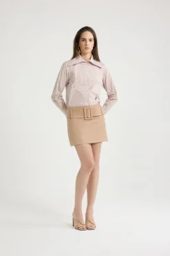 Belted mini skirt in organic cotton twill