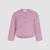 Boxy collarless jacket in printed quilted sustainable viscose blend