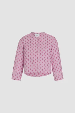 Boxy collarless jacket in printed quilted sustainable viscose blend