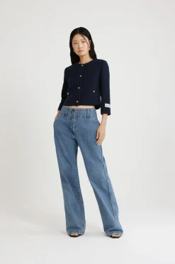 Boxy collarless jacket in lightweight organic cotton tweed