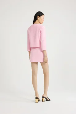Boxy collarless jacket in lightweight organic cotton tweed