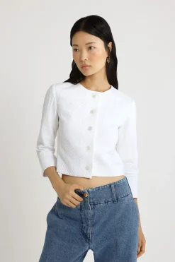 Boxy collarless jacket in quilted sustainable viscose blend
