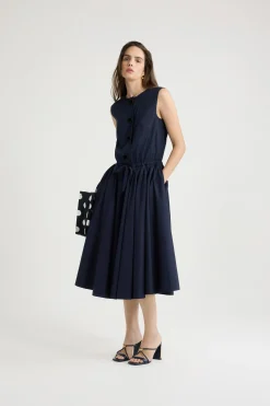 Buttoned midi dress in organic cotton poplin