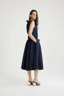Buttoned midi dress in organic cotton poplin