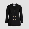 Collarless double-breasted jacket in tech wool