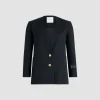 Collarless jacket in sustainable technical wool twill