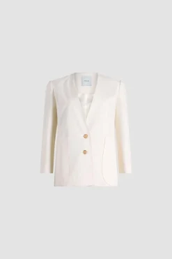 Collarless jacket in sustainable technical wool twill