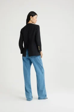 Collarless jacket in sustainable technical wool twill