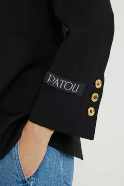 Collarless jacket in sustainable technical wool twill