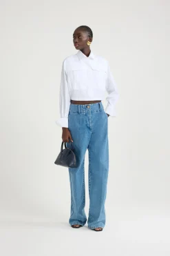 Cropped safari shirt in organic cotton poplin