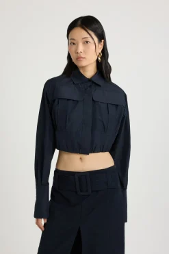 Cropped safari shirt in recycled faille