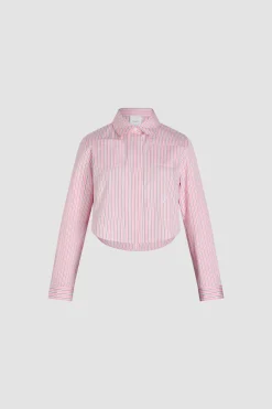 Cropped shirt in printed organic cotton poplin