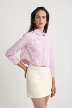 Cropped shirt in printed organic cotton poplin