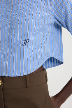 Cropped shirt in printed organic cotton poplin