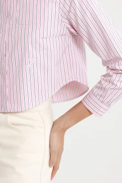 Cropped shirt in printed organic cotton poplin
