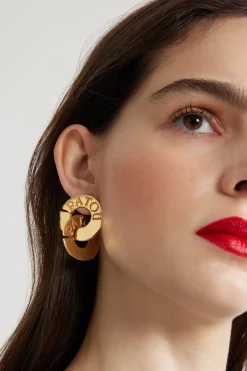 Double coin earrings in gold-plated brass