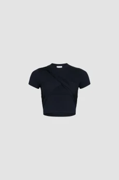 Draped cropped t-shirt in stretch organic cotton