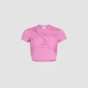 Draped cropped t-shirt in stretch organic cotton