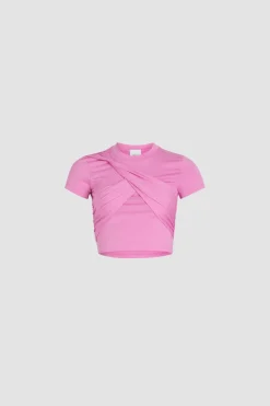 Draped cropped t-shirt in stretch organic cotton