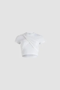 Draped cropped t-shirt in stretch organic cotton