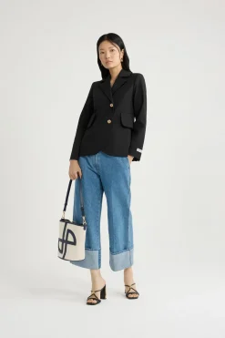 Fitted belted jacket in sustainable technical wool twill