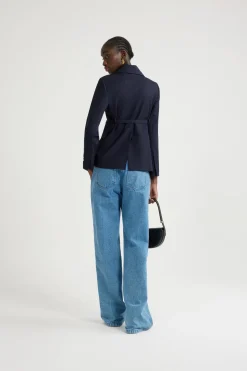 Fitted belted jacket in sustainable technical wool twill