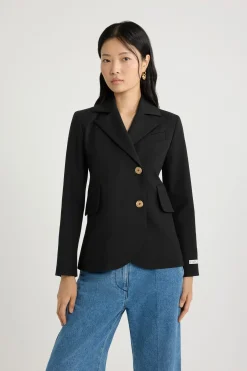 Fitted belted jacket in sustainable technical wool twill