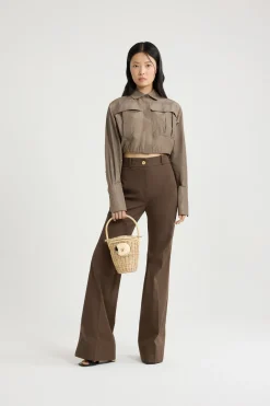 Flared trousers in organic cotton gabardine