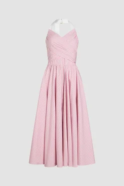 Halterneck maxi dress in printed organic cotton poplin