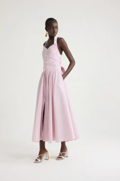 Halterneck maxi dress in printed organic cotton poplin