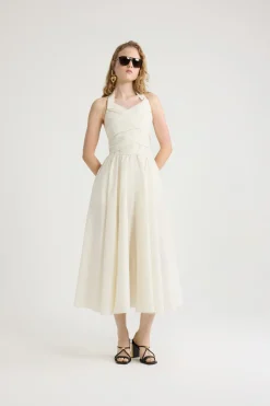 Halterneck maxi dress in recycled faille
