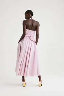 Halterneck maxi dress in printed organic cotton poplin